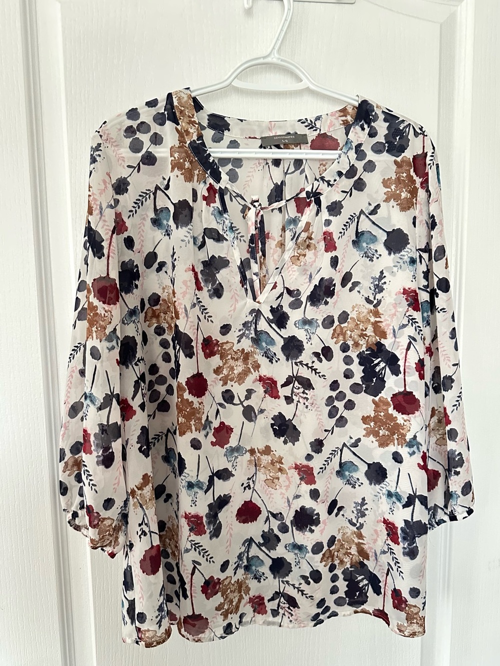 NWOT Floral Sheer Chiffon Tie-Neck Blouse Boho Peasant Top Academia Chic Office